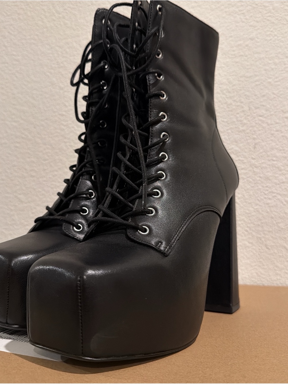 Steve Madden Black Lace-Up Platform Ankle Boots